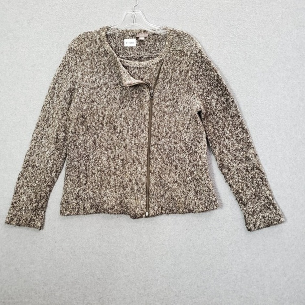 J Jill Women Jacket Small Brown Heather Knit Asymmetric Zipper Moto